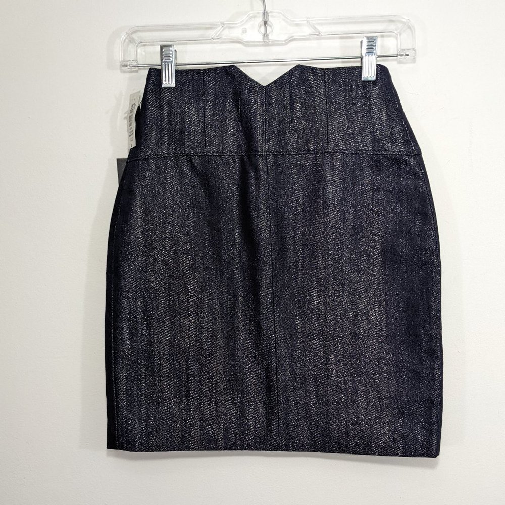 NWT Aritzia Talula Bustier Denim Jean Mini Skirt Size 0 High Rise Exposed Zipper